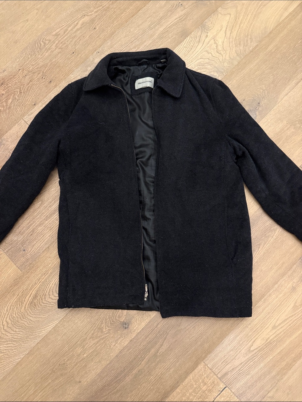 Pronto Uomo Black Wool/Cashmere Jacket with Brushed Gold Zip
